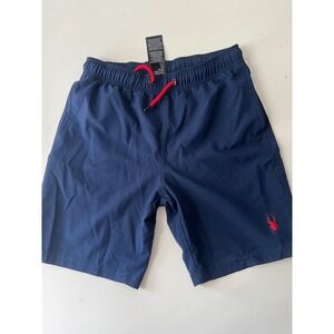 Spyder boys size 7/8 Summer Swim shorts Blue with Red tie adjust comfortable
